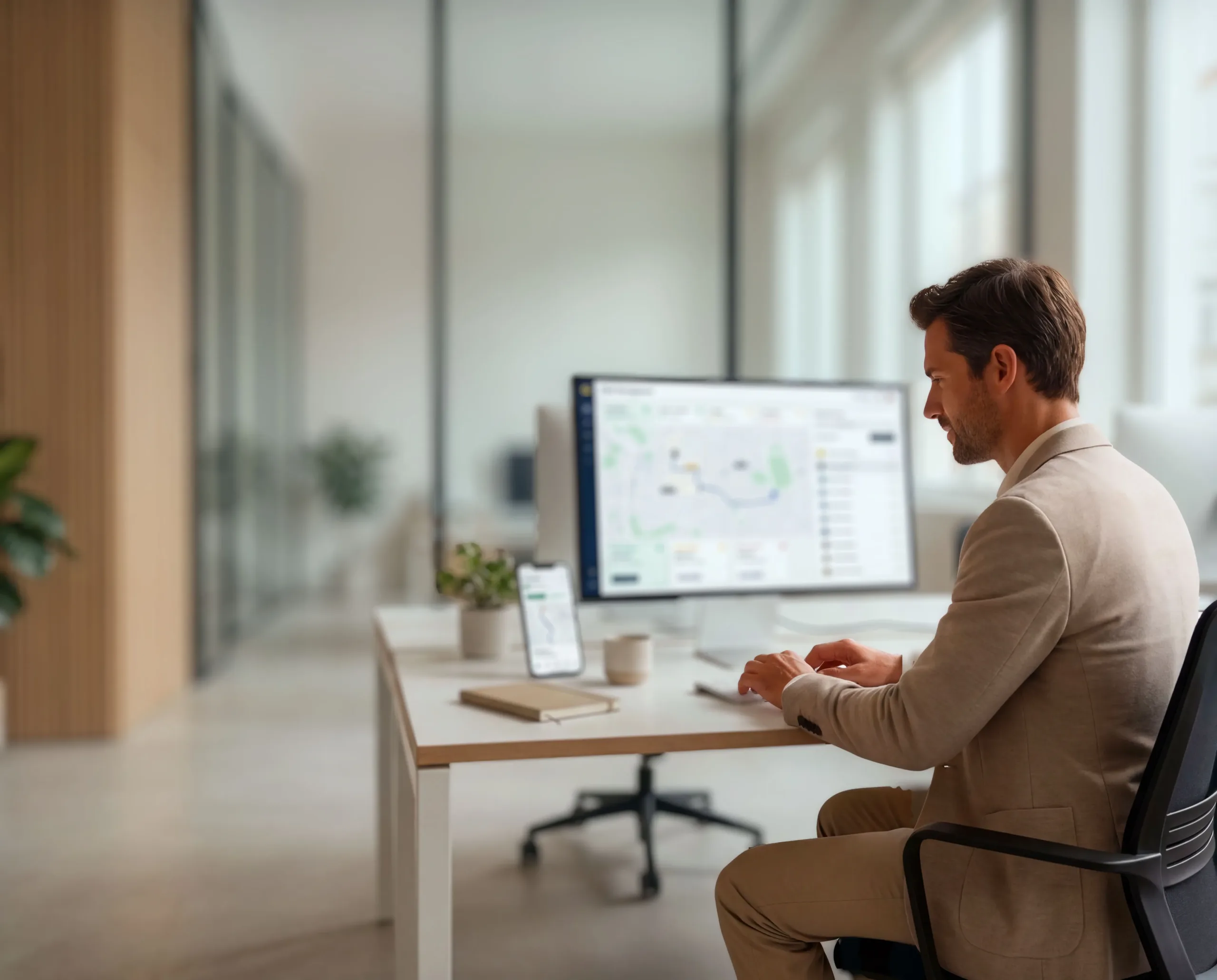 KBO opiniones: software de gestión para flotas de taxi en una oficina moderna